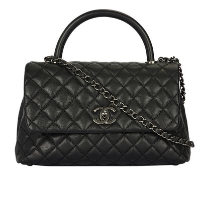 Chanel Coco Top Handle, &pound;4,500, Handbags, Black, Caviar Leather, Front view